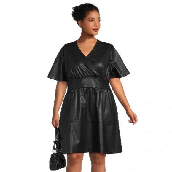 fitted lace wedding dress FAUX LEATHER BUBBLED MINI DRESS – Thick main image 0